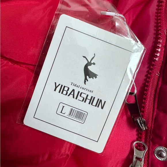 YIBAISHUN | Red Winter Long Hooded Puffer Coat | Size Large - Picture 4 of 10